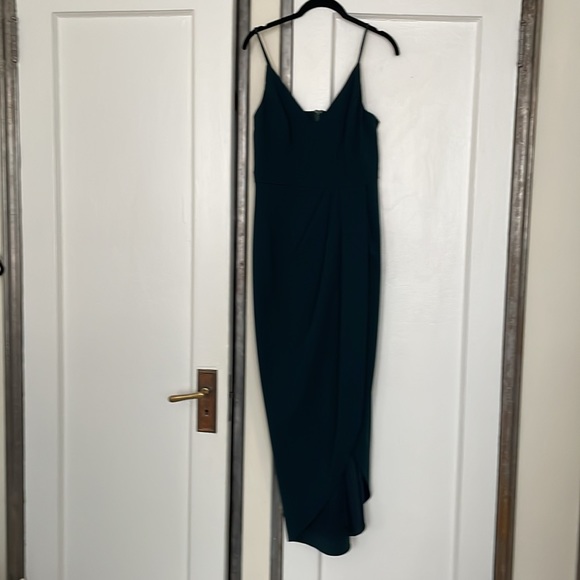 BHLDN Caron V-Neck Crepe Dress Emerald Green - Picture 6 of 15